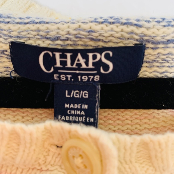 Chaps Knit Sweater Large Stripes Preppy Linen Cotton Blend Jumper - Picture 3 of 13